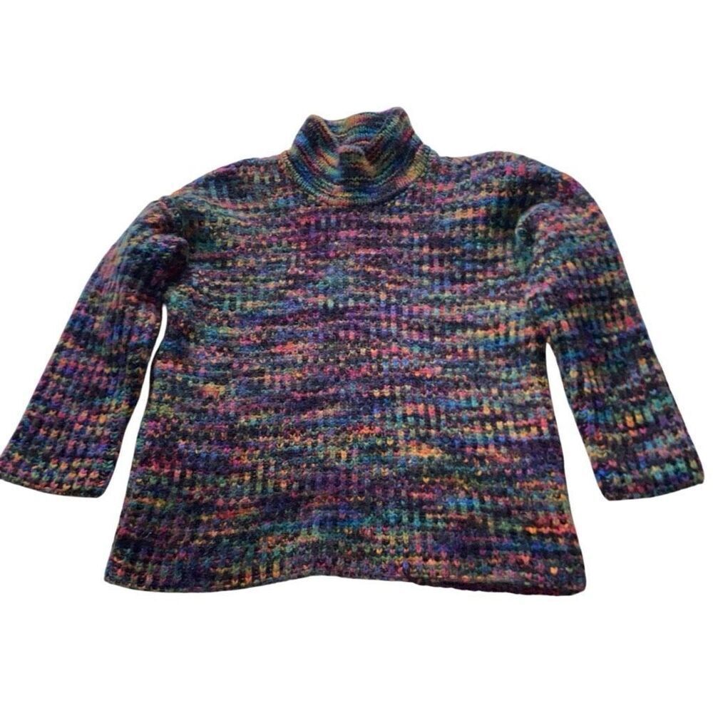 United Colors Of Benetton 90s GUC Rainbow  Shetland Wool Cable Knit Sweater S/M